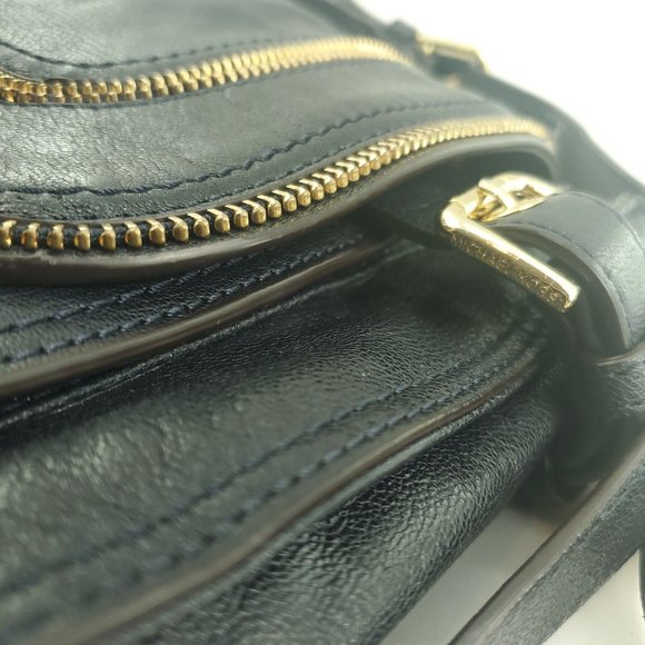 Michael Kors Womens Navy Leather Flap Front Inner Pockets Satchel Handbag Purse - Picture 8 of 15